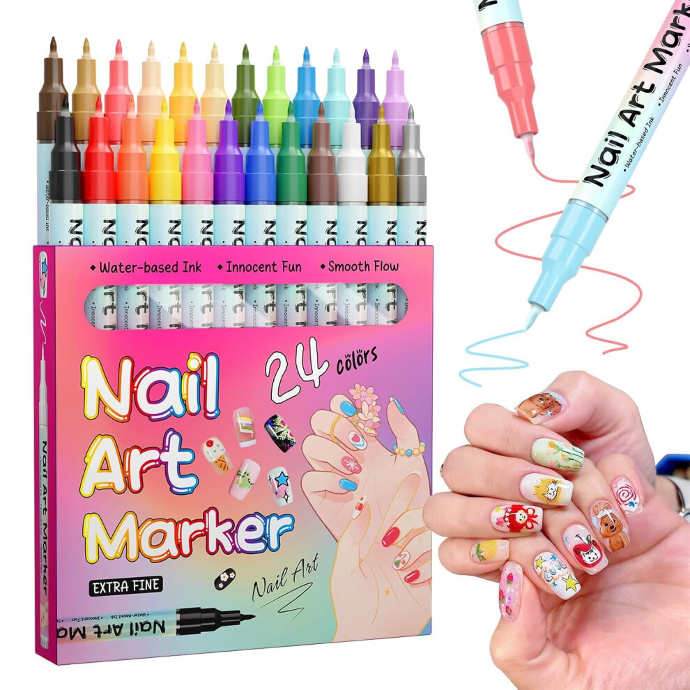 Waterproof Nail Art Pen Set 12 or 24 Colors 0.5mm Tip