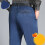 Men's Elastic Waist Jeans Solid Straight Fit High Waist 6