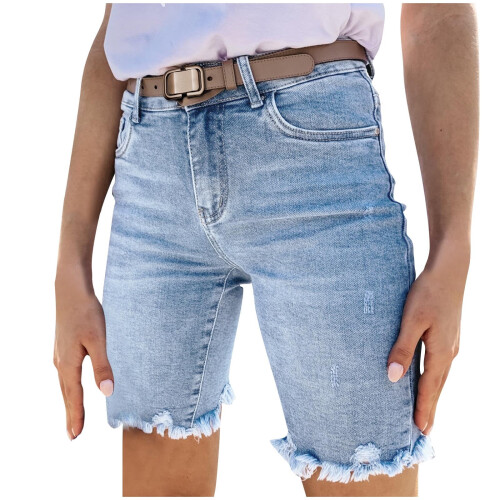 Women's denim short shorts with button pockets 1