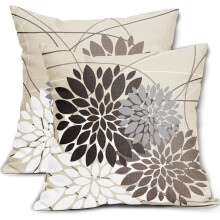 Housses de coussin à motifs floraux marron foncé et blanc, 50 x 50 cm (lot de 2)