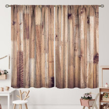 Rideaux de style grange, motif planches de bois bleu-gris, style ferme