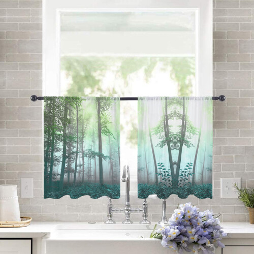 Sheer Curtains Fall Green Gradient 52x54 in Voile Drapes