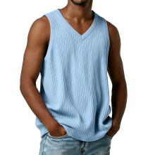 Men's Solid Blue Sports Vest Casual Loose Fit Sleeveless