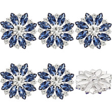 Aqua Rhinestone Flower Buttons Sew-On 6 pcs