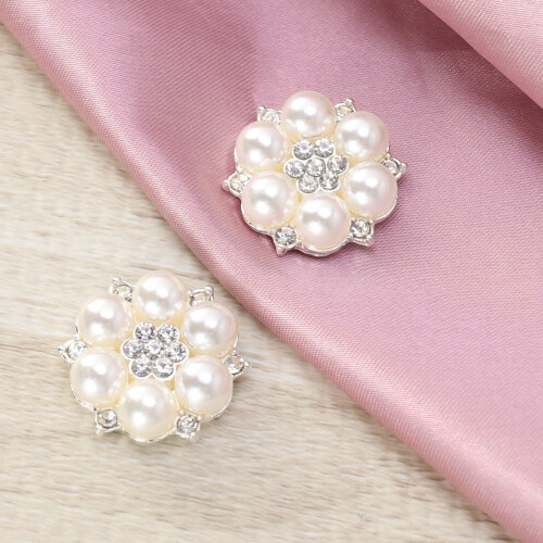 Silver-Plated Flatback Rhinestone Buttons 10 pcs