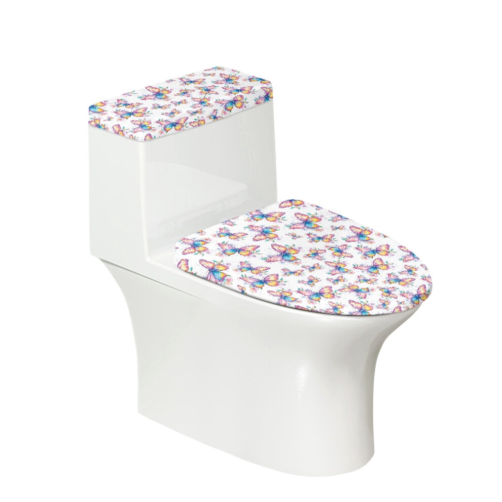 Butterfly Pattern Polyester Toilet Lid Cover Set Round 959110553121