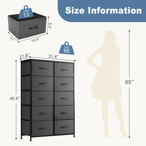 Fabric Dresser with 10 Drawers Grey 2