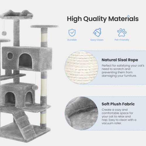 EDX Cat Tree Tower 54 inch Light Gray Multi-Level 2
