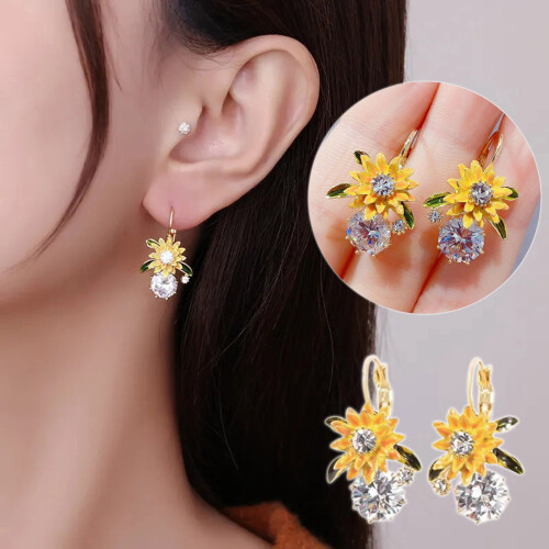 Sunflower Stud Earrings Hypoallergenic Gold 1 Pair