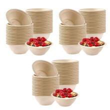 300Pcs Strong Disposable Paper Bowls,350Ml Disposable Sugarcane Paper Bowls Brown Super Rigid Biodegradable