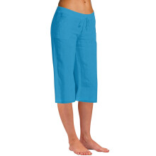 Women's White Cotton-Flax Capris Summer Stretch Elastic