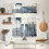 Abstract Blue Grey Tier Curtains 3-Pack for Standard Windows 1