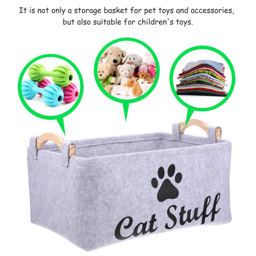Grey Felt Storage Container for Pet Toys and Accessories