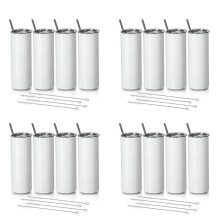 Sublimations Becher 20 Oz Schlank Gerade,Edelstahl Sublimation Rohlinge Skinny Tumbler,mit Deckel und Stroh Halm,16 Packungen