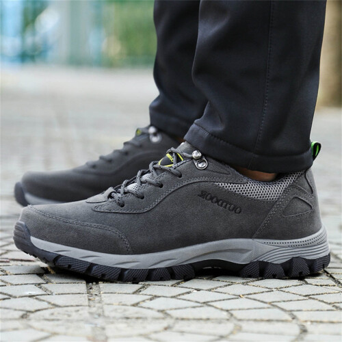 Herren-Wanderschuhe, einfarbig, Schnürung, bequem, dunkel 1