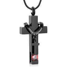 Collana con urna portaceneri a croce personalizzata con pietra portafortuna per