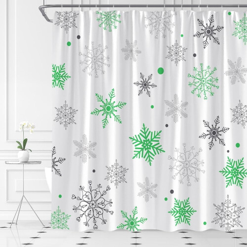 Schneeflocken-Duschvorhang Wintergrün Grau Stoff Badezimmer
