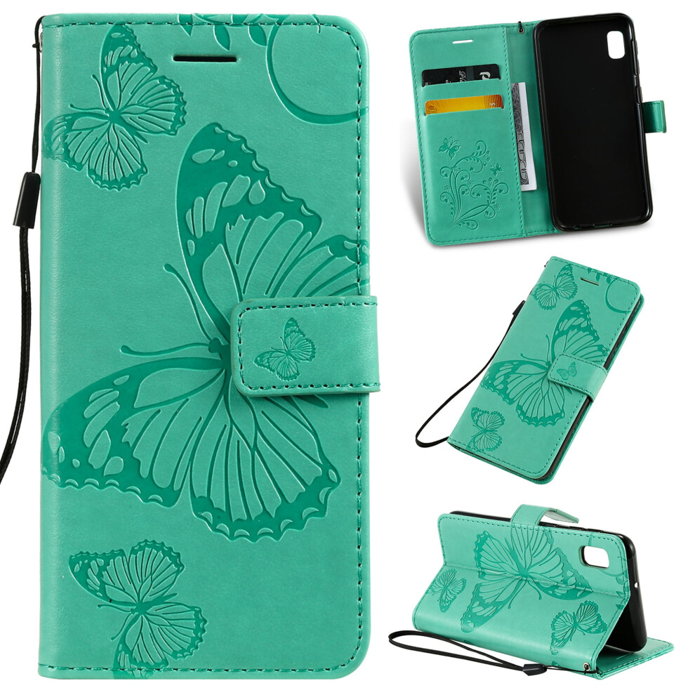 Samsung Galaxy A10e Wallet Case Butterfly Embossed Green 941196125927