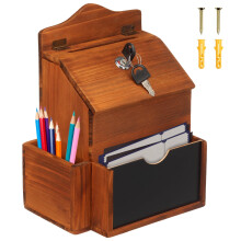 Wooden Suggestion Box Wall-Mounted with Chalkboard and Key