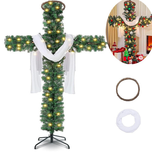 Leutsin Foldable Pre-Lit Christmas Tree 5FT Outdoor Staked