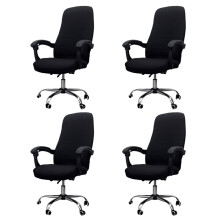 4X Büro Stuhl Bezug Elastischer Siamesischer Büro Stuhl Bezug Drehstuhl Computer Sessel Schutz Hülle (Schwarz)