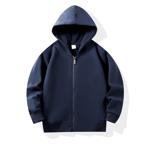Kids Long Sleeve Zip Hoodie Solid Color Soft Sweatshirt 1