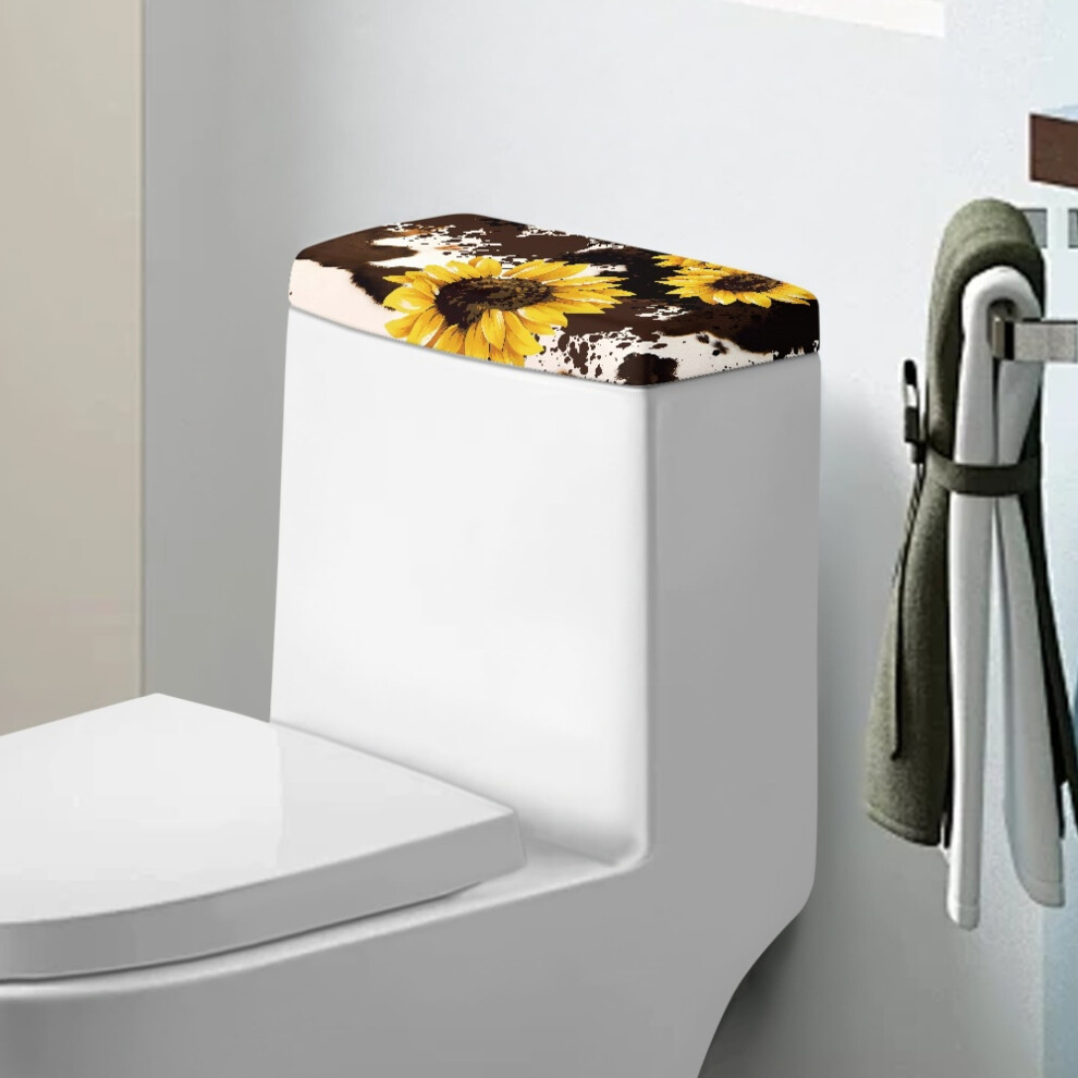 Sunflower Cow Print Toilet Tank Cover Â Elastic Dust 902370229640