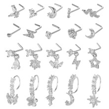 20G L-Shaped Dangle Nose Ring Studs - 20 pcs, Gold