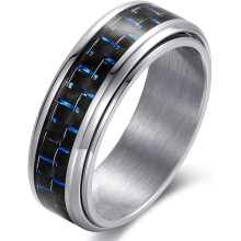 Carbon Fiber Spinner Ring 8mm Black Blue Silver Stainless