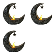 3X Castiçal Lua Estrelada Ramadan Festival Decoração de Casa Vento Festa Lanterna Vela Lâmpada de Mesa Eletrônica Moda D
