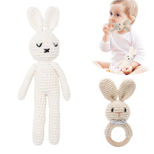 Wooden Fox Rattle and Crochet Plush Toy for Newborns 2PCS