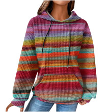 Women's waffle knit hoodie rainbow colors long sleeve