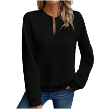 Women's lightweight quilted pullover sweatshirt V-neck tunic