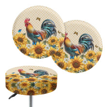 Ensemble de 2 housses de tabouret de bar Ă pois, motif poulet et tournesol, 13-15 cm
