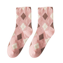 Women's argyle print cotton middle tube socks
