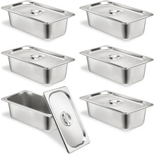 Stainless Steel Hotel Pans 1/3 Size 4 Inch Deep with Lids 6