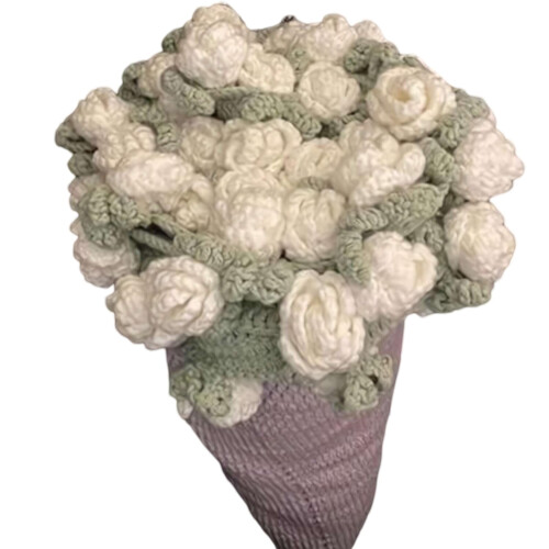 Handmade Crochet Rose Bouquet Blanket Red 2.6 Ft