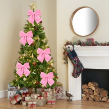 Velvet Christmas Tree Topper Bow Pink 5.1 in