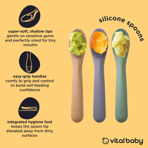 Vital Baby Silicone Spoons, 3 Pack | Shallow Spoon Tips, Easy-Grip 2