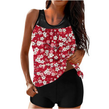 Dam Tankini-set med hög midja och inbyggd baddräkt
