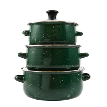 Enamel Stockpot with Lid 3 pcs Green Vintage Cooking Pot