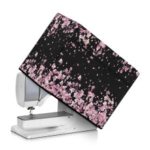 Capa para máquina de costura com estampa de flor de cerejeira e bolsos.