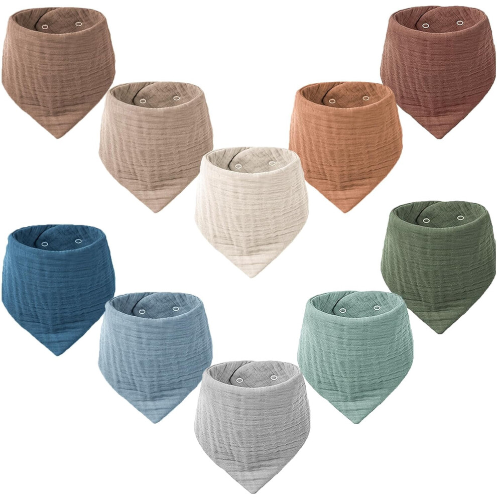 Muslin Baby Bibs 100% Cotton 10-Pack Bandana Drool Bibs