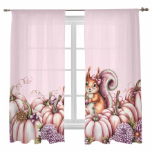 Pink Pumpkin Squirrel Voile Curtains 52x63 in, Light