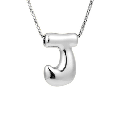 Silver Bubble Letter Necklace Personalized Initial Pendant