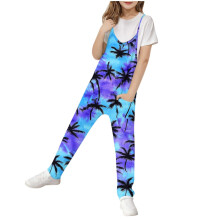 Girls Sleeveless Jumpsuit Palm Print Hawaiian Style with