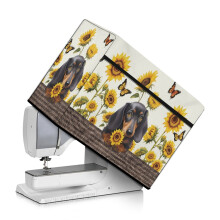Capa para máquina de costura com estampa de girassol e dachshund, com bolso para guardar objetos.