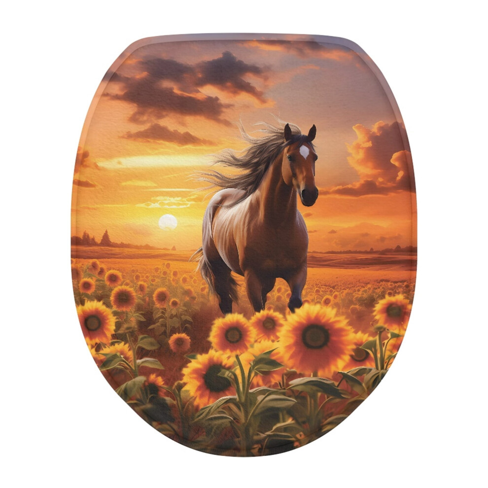 Sunflower Horse Sunset Round Toilet Lid Cover 1Pc 9180435711663