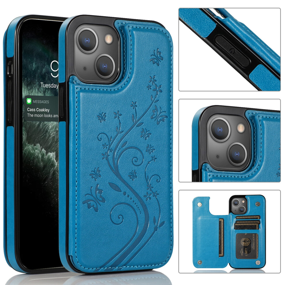 Iphone 14 Wallet Case Pu Leather Flip Cover With Blue 9087558957988