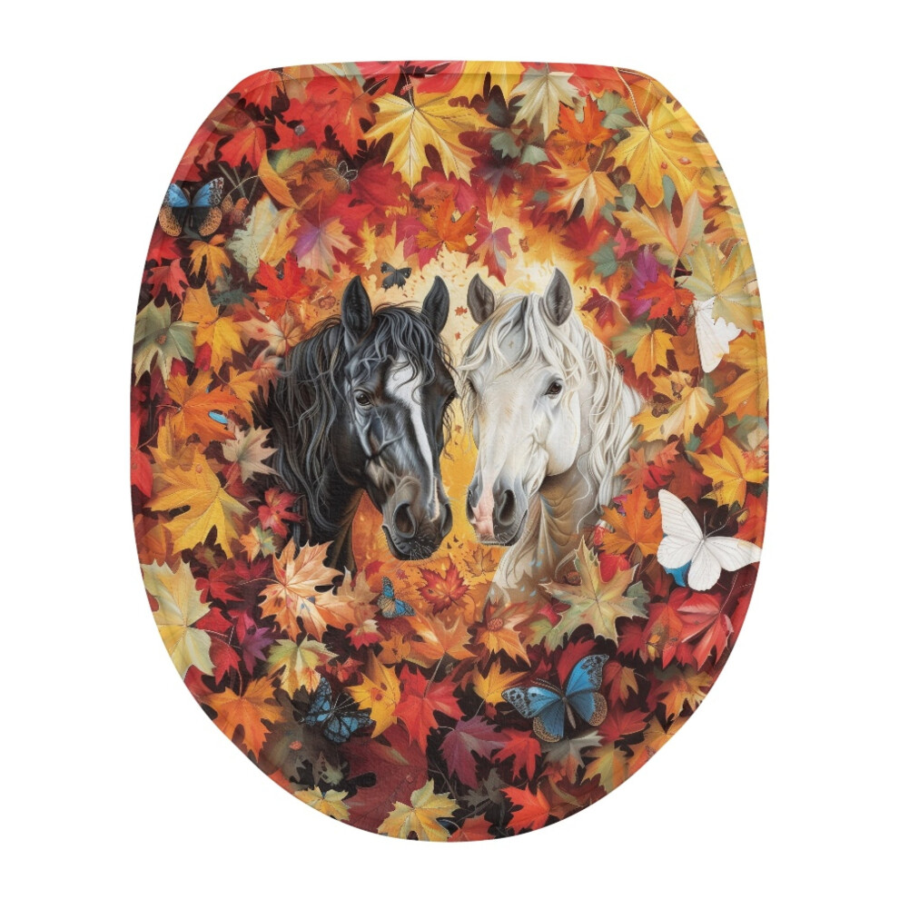 Horse Toilet Lid Cover With Maple Leaves And Butterfly 9180435717993